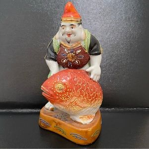 Vintage Signed Kutani Ebisu God Of Fishermen and Luck 5.75” Porcelain Figurine